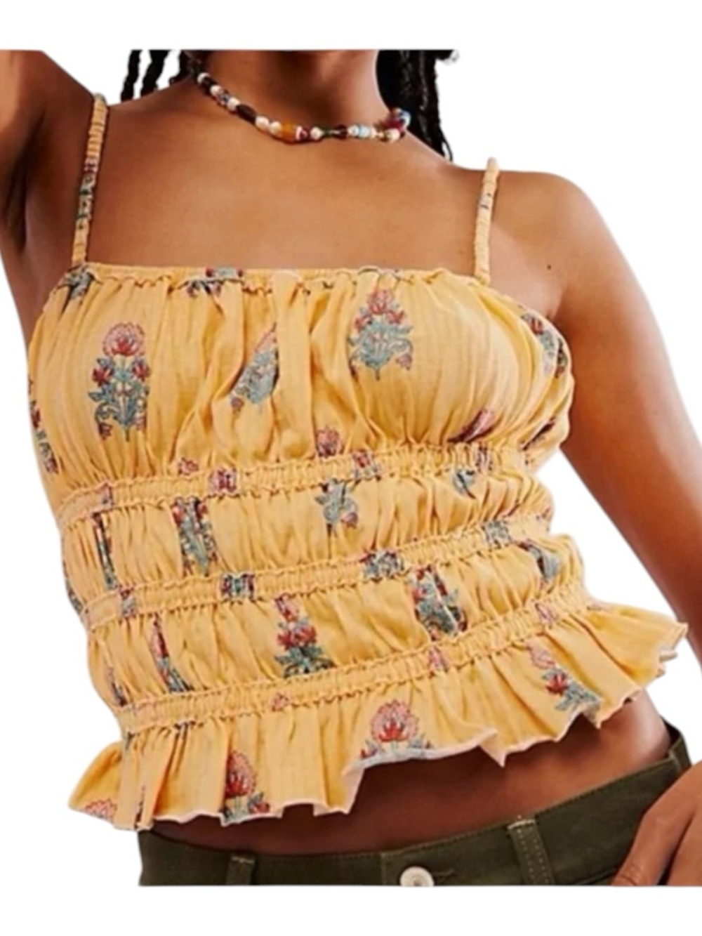 Free People Dolce Vita Tank Yellow Floral S